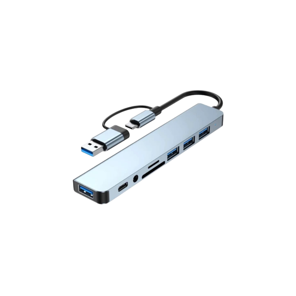 Hub USB C 8 en 1 de aluminio con puertos USB 3.0, USB tipo C, Puerto AUX, lector SD