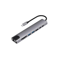 Hub USB C 8 en 1 Para Lapotop con RJ45, HDMI, Puertos Tipo C, USB y Lector SD