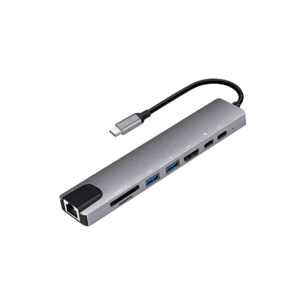Hub USB C 8 en 1 Para Lapotop con RJ45, HDMI, Puertos Tipo C, USB y Lector SD